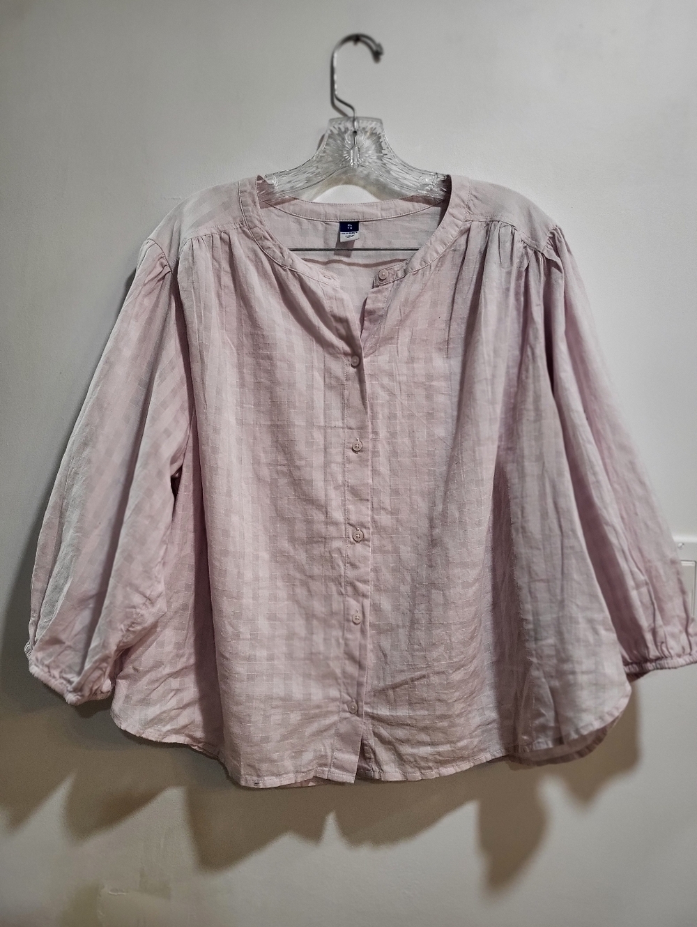 Blush Pink Button Front Peasant Blouse XL 3/4 Sleeve